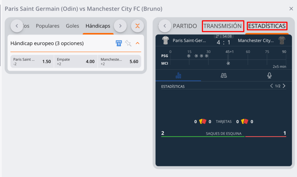 Transmisión en vivo en Winng Betsson Argentina
