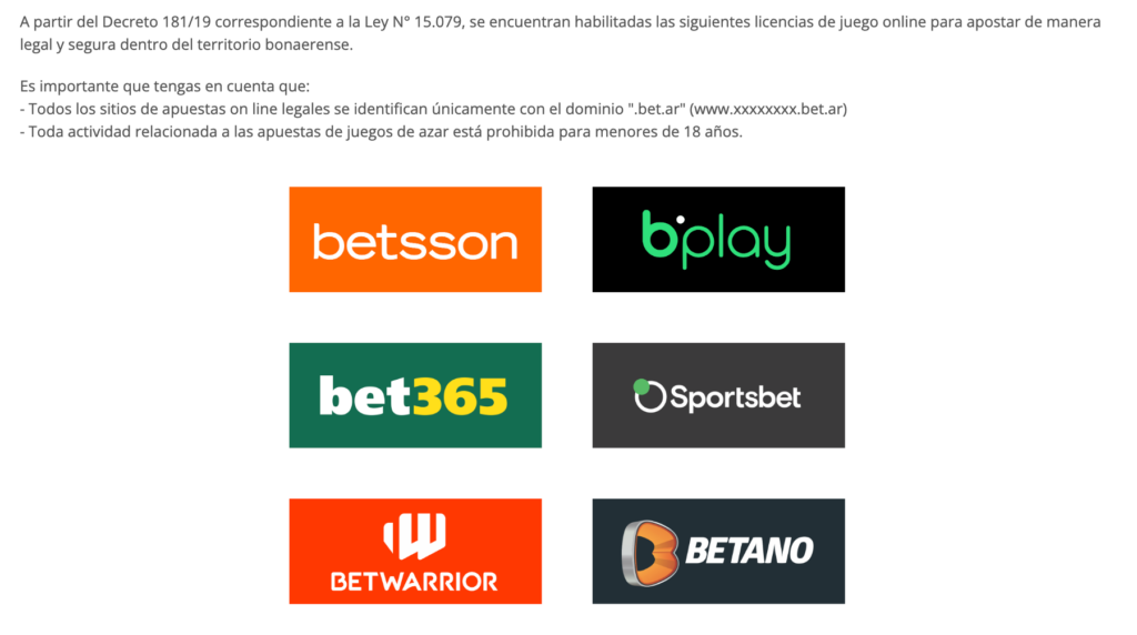 Sitios legales listados en el sitio oficial de la Lotería de la Provincia